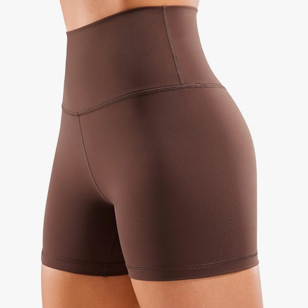 High Waist Brown Shorts with Stretchy Fit and Mid-Thigh Length